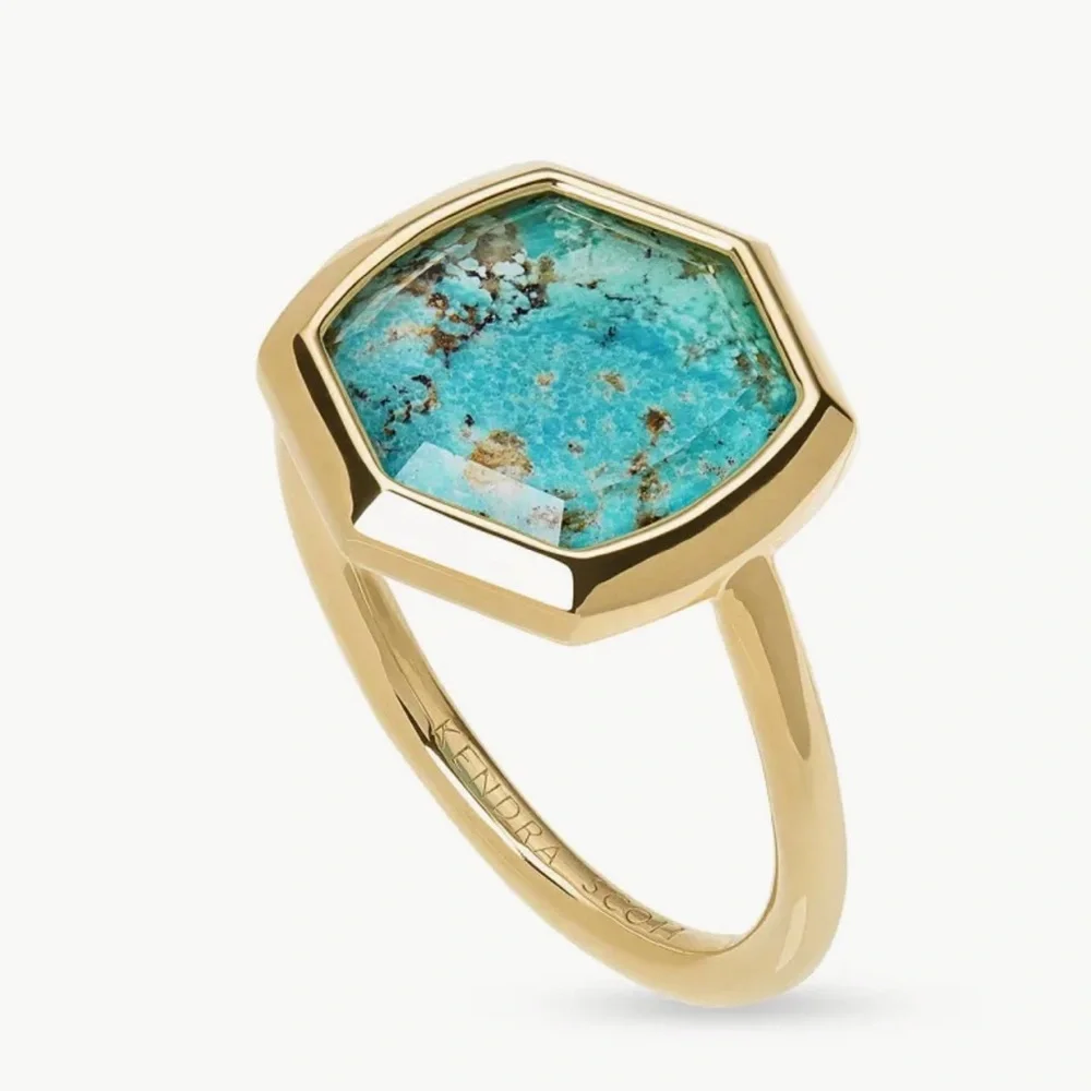 NEW! Kendra Scott Davis 18k Gold Vermeil Turquoise Cocktail Ring - Picture 3 of 17